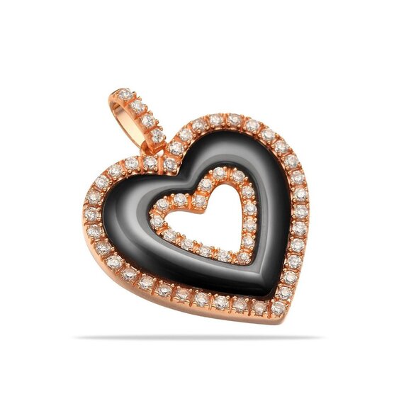 Ceramic and Sterling Silver Center Heart Pendant with Simulated Diamonds - Picture 3 of 5